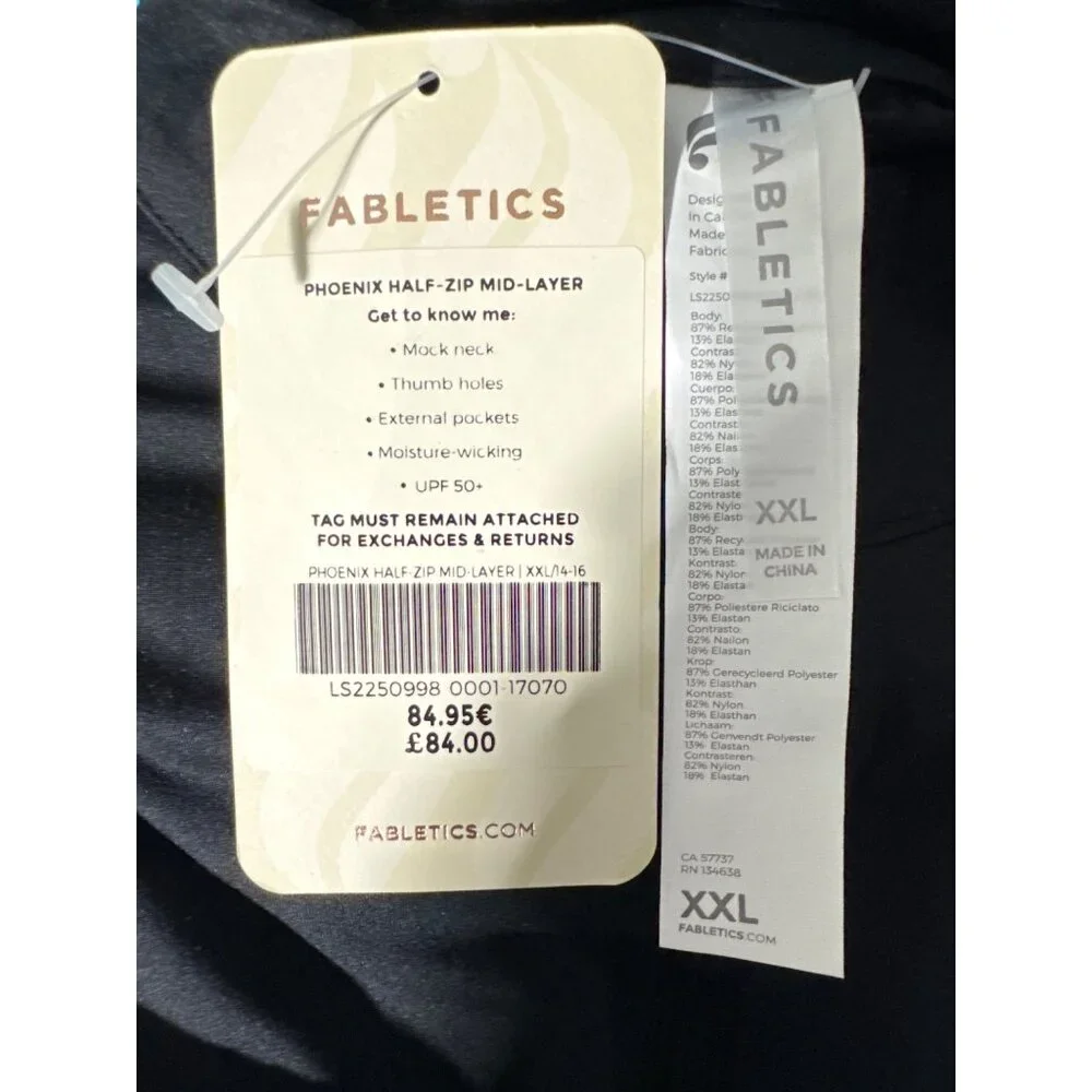 Fabletics Womens Half-Zip Phoenix Black Mid-Layer Top XXL Moisture-Wicking NEW - Picture 4 of 16